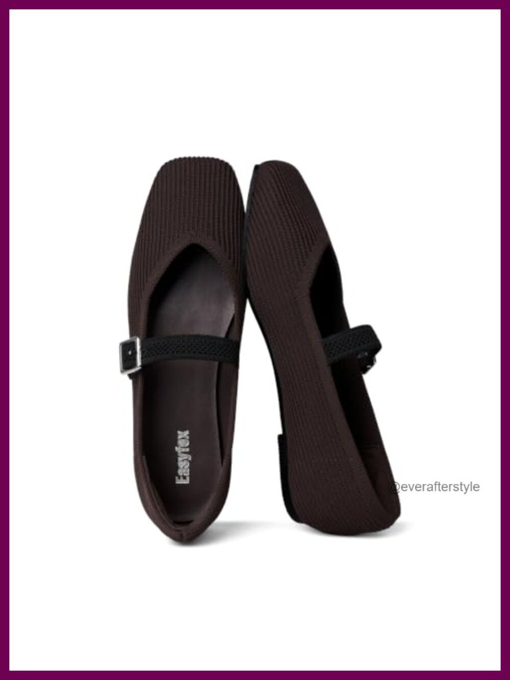 Easyfox Square Toe Mary Jane Ballet Flats Adjustable Buckle Comfortable